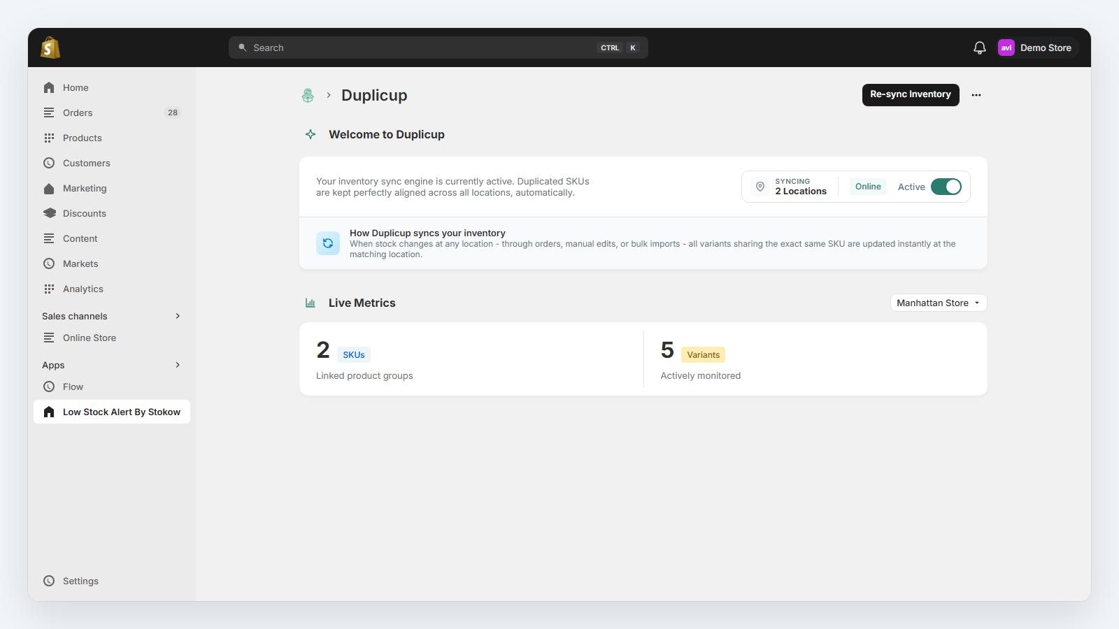 Multi-location Shopify inventory synchronization across warehouses and retail stores
